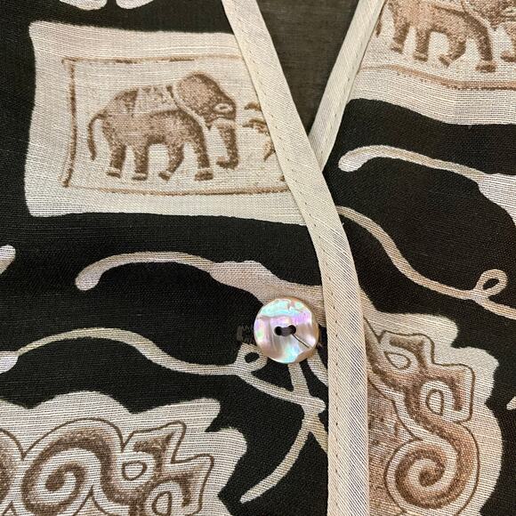 Vintage 90s Dorothy Schoelen Platinum Linen Blend Elephant Boho Vest M USA - Picture 7 of 8